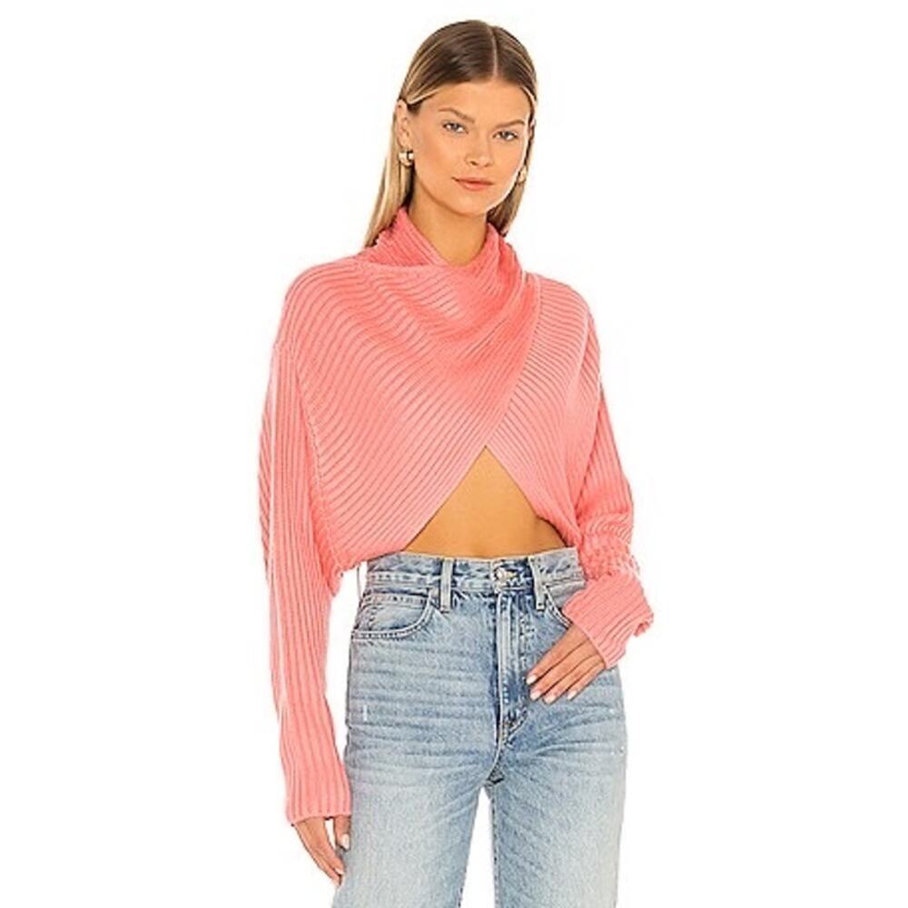 Anthropologie 525 Twist shrug front long sleeve ribbed knit crop sweater sz XS/S